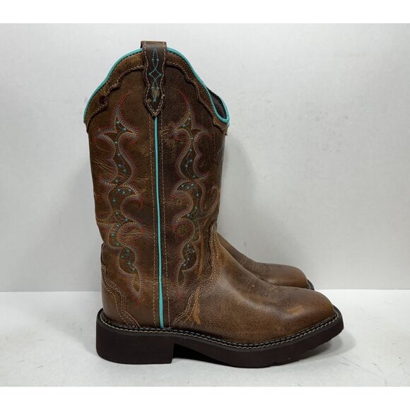 Justin Boots Gypsy Womens Size 7 B L2900 Brown Leather Turquoise Western - Picture 1 of 9